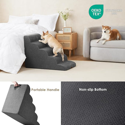 EHEYCIGA Curved Dog Stairs for High Beds 5-Step Extra