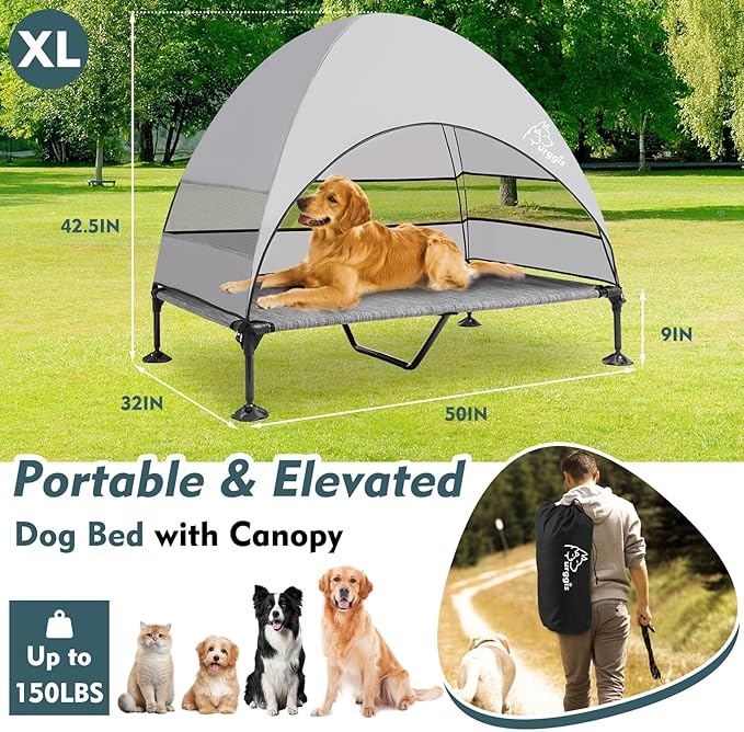 Upgraded Elevated Dog Bed with Canopy