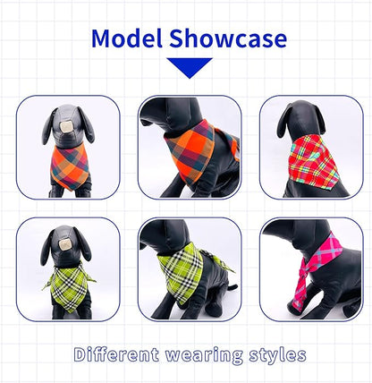 10PCS Dog Bandanas Plaid for Medium Breed Kerchief Washable Triangle Bibs Head Scarves Scarfs for Boys and Girls Grooming Accessories