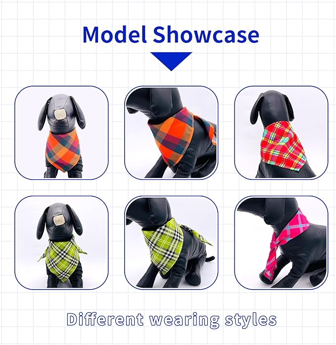 10PCS Large Dog Bandanas Plaid Large Breed XL for Extra Large Dog Big Bandanas Pack Kerchief Washable Triangle Bibs Head Scarves Scarfs Random Patterns for Boys and Girls Grooming Accessories
