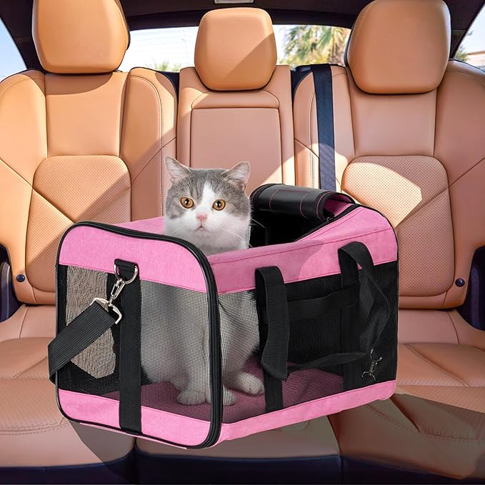 Soft Sided Airline Approved Cat Carrier, Lightweight Collapsible Dog Travel Carrier Pet Transport for Small Medium Cats Dogs Puppies Kitten up to 17 Lbs with Inner Safety Leash