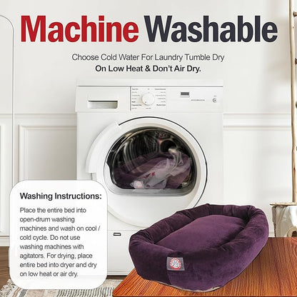 Majestic Pet 32 Inch Micro Velvet Calming Dog Bed Washable – Cozy Soft Round Dog Bed with Spine for Head Support 32x23x7 (inch)