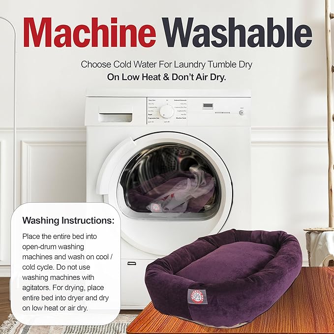 Majestic Pet 52 Inch Micro Velvet Calming Dog Bed Washable – Cozy Soft Round Dog Bed with Spine for Head Support 52x35x11 (inch)