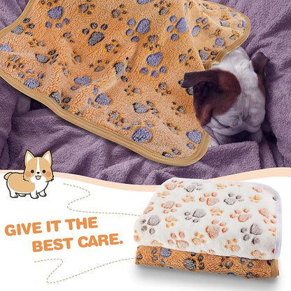 WLLHYF 2 PCS Pet Blanket Flannel Cozy Warm Calming Blanket Paw Print Throw Bed Cover for Cat Dogs Puppy Kitten (23x16 Inch)