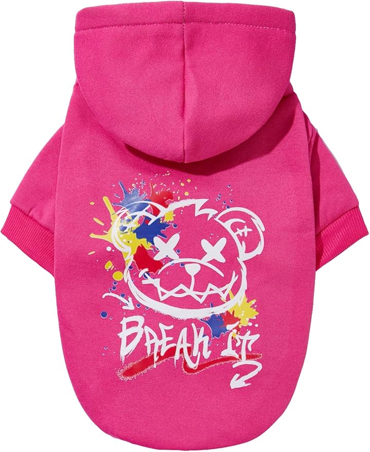 QWINEE Cartoon Bear Print Cat Hoodie Breathable Stretchy