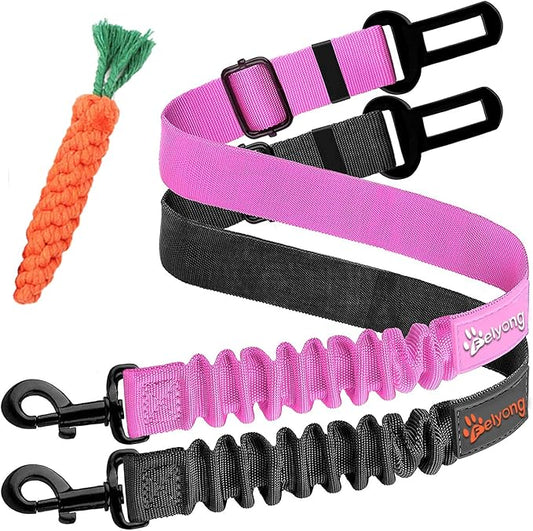 Dog Seatbelt - Pet Dog Seat Belt Car Harness Dog Vehicles Seat Belts Adjustable Safety Stretchy 2+1 Packs,Black + Pink