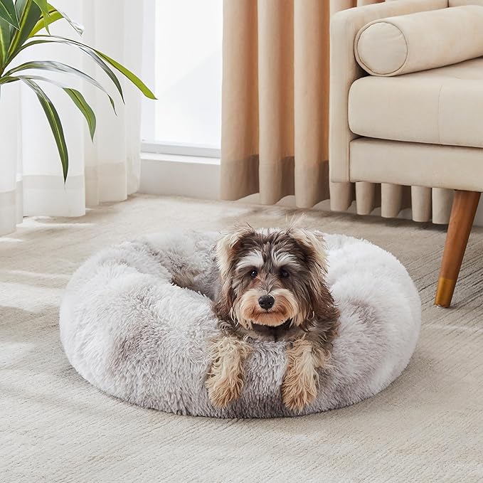 WESTERN HOME WH Calming Dog & Cat Bed, Anti-Anxiety Donut Cuddler Warming Cozy Soft Round Bed, Fluffy Faux Fur Plush Cushion Bed for Small Medium Dogs and Cats