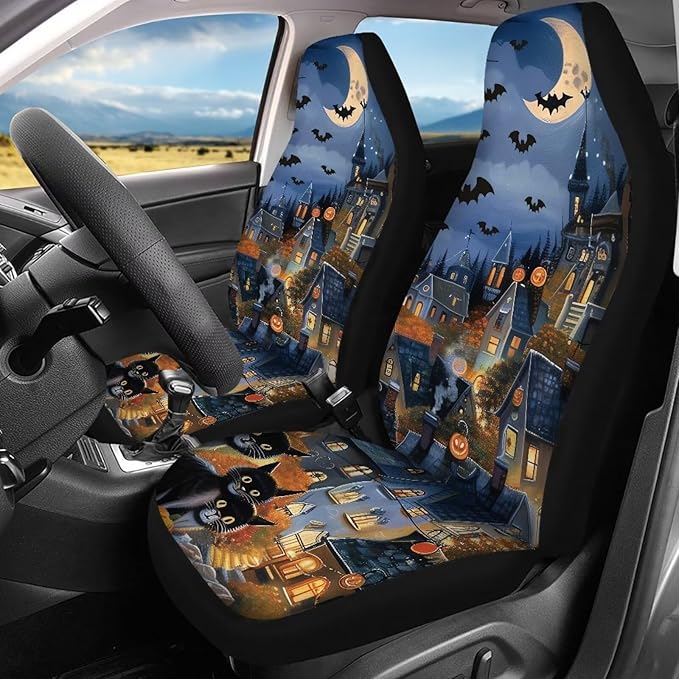 Halloween Moon Castle Cat Universal Car Seat Covers 4pcs Car