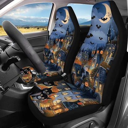 Halloween Moon Castle Cat Universal Car Seat Covers 4pcs Car