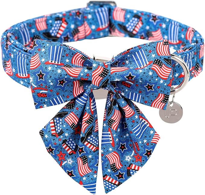 Patriotic Dog Collar with Bow Tie 4th of 8-12in