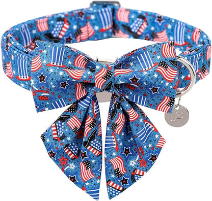 Patriotic Dog Collar with Bow Tie 4th of 8-12in