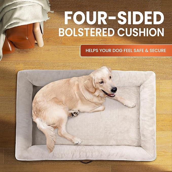 XX-Large Orthopedic Dog Bed, Egg Foam Dog Couch with Removable Washable Cover, Waterproof Pet Sofa Bed with Non-Slip Bottom and Four-Sided Bolster Cushion, Brown Dog Beds for Giant Sized Dog