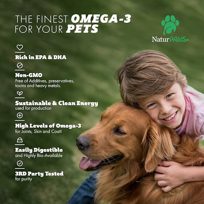 Omega 3 Fish Oil Supplement for Dogs and Cats - 1000 mg Pure DHA and EPA Omegas - Supports Healthy Coat and Skin, Heart, Immune System, Joints and Hip - 180 softgels