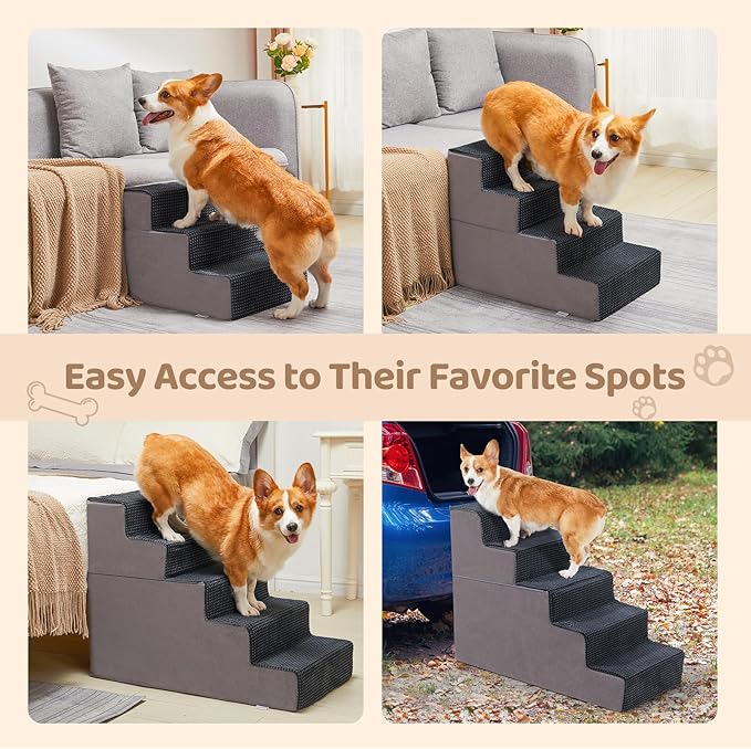 3-Step Dog Stairs, 13.5'' H Dog Stairs for Small Dogs for Bed Couch and Sofa, Non-Slip Bottom Pet Stairs for Small Dogs and Cats, Indoor Pet Steps Dog Ramp for Bed, Grey