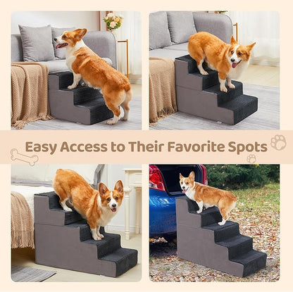 3-Step Dog Stairs, 13.5'' H Dog Stairs for Small Dogs for Bed Couch and Sofa, Non-Slip Bottom Pet Stairs for Small Dogs and Cats, Indoor Pet Steps Dog Ramp for Bed, Grey