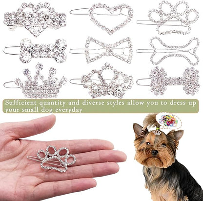 PET SHOW 10pcs Crystal Small Dogs Hair Clips 200pcs Rubber