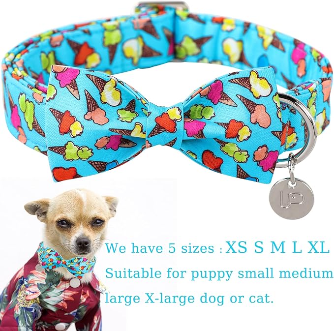 Summer Dog Collar with Bow Tie 10-16in