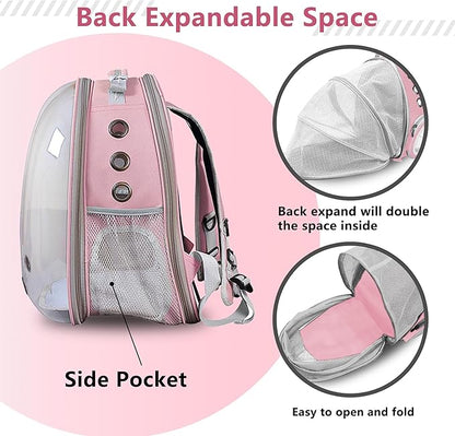 TOYSINTHEBOX Cat Backpack Carrier, Expandable Breathable Pet Bubble Backpack for Cat Small Dog Airline Pet Travel Carrying Bag for Hiking, Travel, Camping & Outdoor Up to 13 Lbs Pink