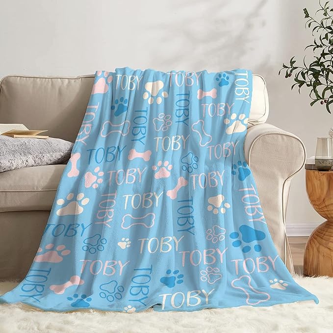 Personalized Dog Blankets Dog Paw Print Blanket Puppy Blanket 80"x60" for