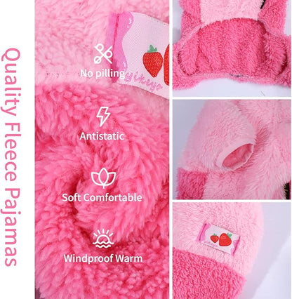 Dog Pjs for Small Dogs Chihuahua Yorkie Clothes Fleece Warm Puppy Pajamas Sweater Onesie Pink Pet Clothes Outfit Apparel (Pink