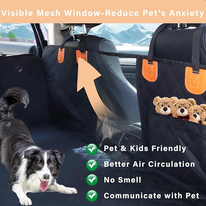 Back Seat Extender for Dogs Hard Bottom Dog Hammock-600D Heavy