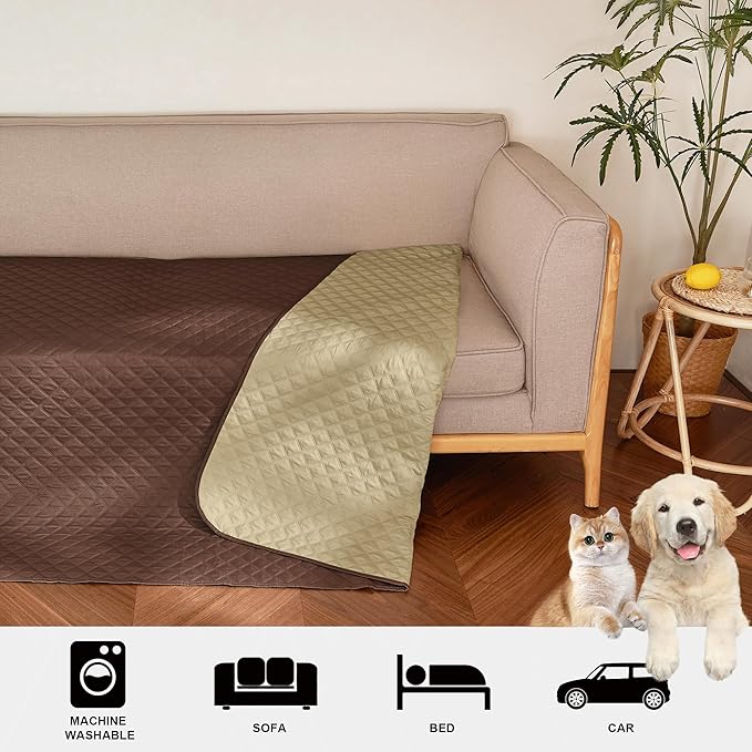 NICETOWN Waterproof Reversible Dog Bed Cover Pet Blanket Sofa, Couch Cover Mattress Furniture Car Stains Fur Protector for Dog, Pet, Cat（52" Wide x 82" Long, Chocolate/Sand, Pack of 1