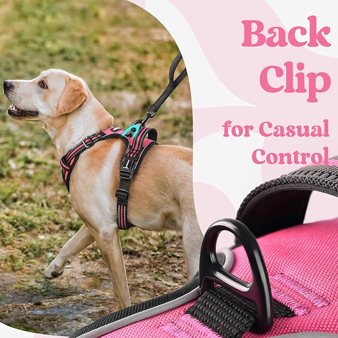 rabbitgoo Dog Harness for Large, No Pull Pet Harness with 3 Buckles, Adjustable Soft Padded Dog Vest with Instant Control Handle, Easy Walking Reflective Pet Vest for Extra Large Dogs, Rose Pink, XL