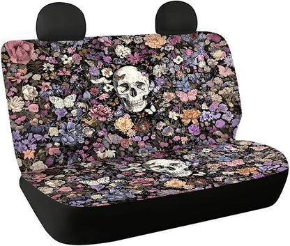 AFPANQZ Skull Floral Car Seat Cover Rear Seats Only High Stretchy Washable Bucket Seat Cushion Protector Backseats Covers for Girls Women