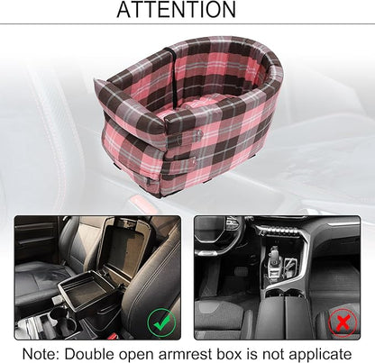 X AUTOHAUX Large Plaid Style Dog Car Seat Adjustable Straps for Medium Small Sized Puppy Cat Seat Pets Soft Non Slip Bottom Travel Bed Gray Pink