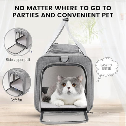 Cat Carrier Dog Carrier Portable Pet Carrier, Soft Sided Fat Cat Carrier Medium Airline Approved, Foldable Bunny Puppy Cat Carrier up to 20lbs, Cat Bag Carrier for Travel (Grey)