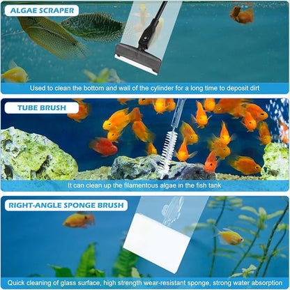 Aquarium Cleaning Tools 7 in 1 Fish Tank Cleaning Kit with Adjustable Telescopic Handle Multipurpose Fish Tank Cleaning