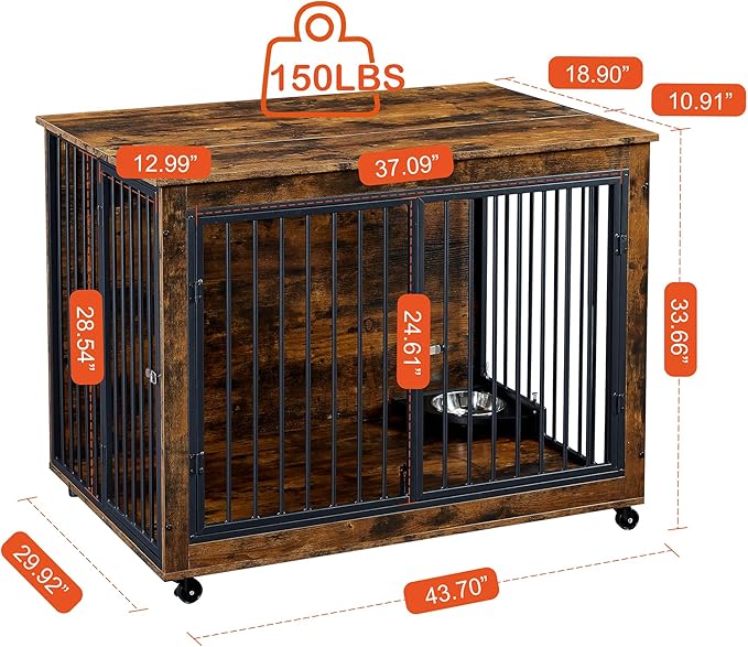 NicBex Dog Crate Furniture Dog Cage with 3 Doors and Rotatable Feeding Bowl