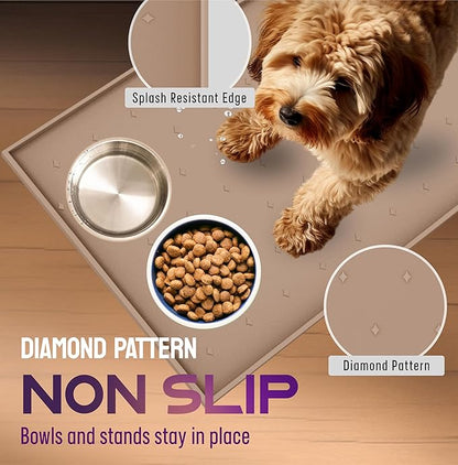 Dog Food Mat - 28x18” Large Cat Food Mat, Raised Edges Dog Mat for Food and Water Prevent Spill, Waterproof Silicone Pet Food Mat for Floors, Easy Clean Dog Bowl Mats for Food and Water