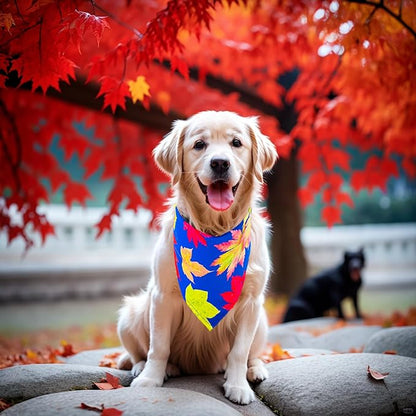 10PCS Large Dog Bandanas Fall Large XL XXL Big Dog Breed Pumpin Harvest Leaves Forest Autumn Pattern Kerchief Triangle Bibs Head Scarves for Boys and Girls Grooming Accessories Costume