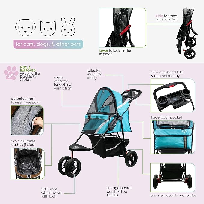 Petique Revolutionary Durable Pet Stroller 55LBS -