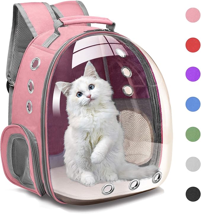 Henkelion Cat Bubble Carrying Bag, Backpack Carrier for Small Medium Dogs Cats, Airline Approved Travel Space Capsule Pet Carrier Dog Hiking Backpack - Pink