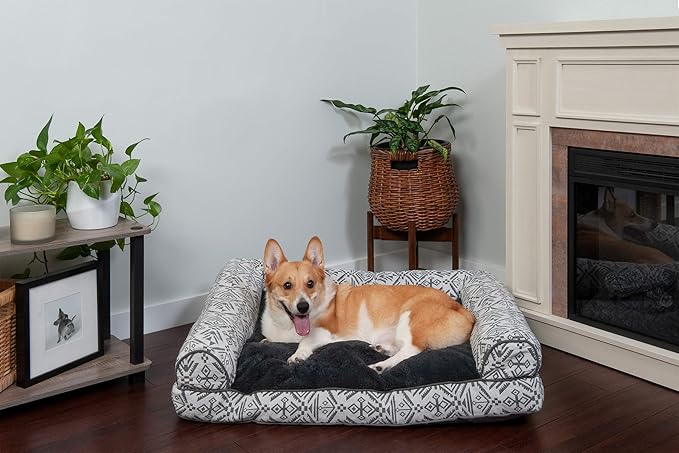 Furhaven Pillow Dog Bed for Large/Medium Dogs w/ Removable Bolsters & Washable Cover