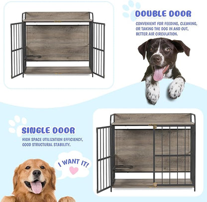 NicBex Dog Crate Furniture Dog Cage with 2 Adjustable Feeding Bowls