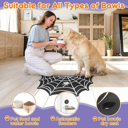 Pet Mats for Food and Water Dog Cat Food Mats Pet Feeding Mat Anti-Slip No Stains Quick Dry Floors Waterproof Placemat for Pet Food Water Bowl Mat Pet Accessories - 23.6"x15.7" Spider Web