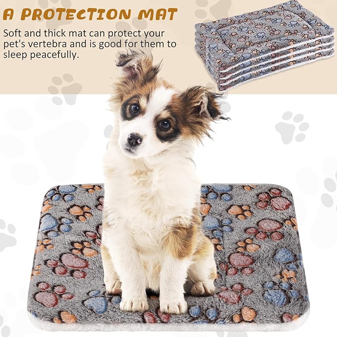 4 Pack Ultra Soft Dog Cat Bed Mat with Cute Prints Reversible Fleece Dog Crate Kennel Pad Cozy Washable Thickened Hamster Guinea Pig Bed Pet Bed Mat for Small Animals (Gray,23 x 18 Inches)