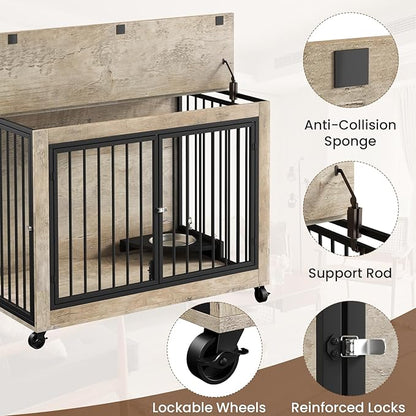 Rovibek Dog Crates for Large Medium Dogs 38.6", Large 3 Doors,