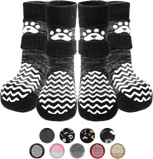 PUPTECK Anti Slip Dog Socks 2 Pairs with Double Grippers for Hardwood Floors
