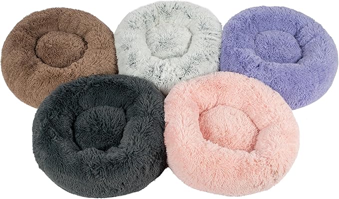 Best Pet Supplies Round Calming Dog Bed with Plush Faux Fur Fabric 24x24x7''