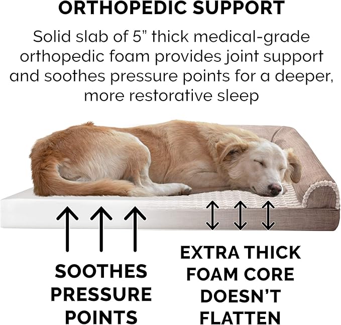 Furhaven Orthopedic Dog Bed for Large Dogs w/ Removable Bolsters & Washable Cover 125 lbs