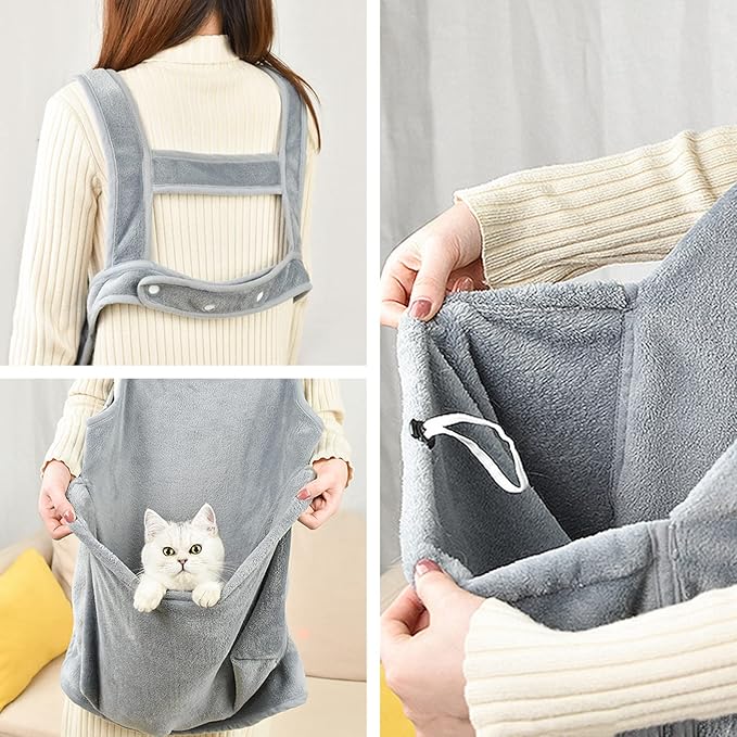 Pet Carrier Apron Cozy Cat Sling Dogs Front Shoulder Carry Kitten Sleeping Bag Hands-Free for Indoor Outdoor Travel Grey