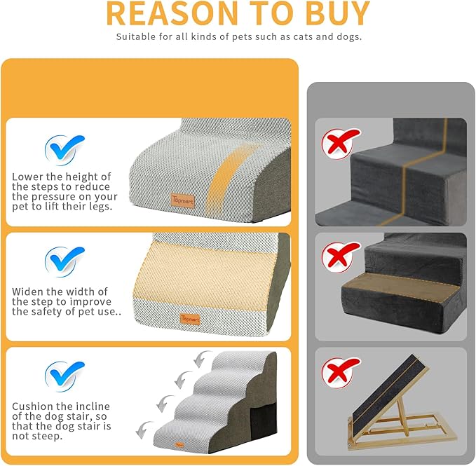 Topmart 4 Tiers Foam Dog Stairs/Steps for Small Dogs Pain,20.5”H