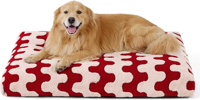 Lesure Extra Large Dog Bed-Thick Shredded Chopped Foam Pet Bed Bottom(44x32', Red)