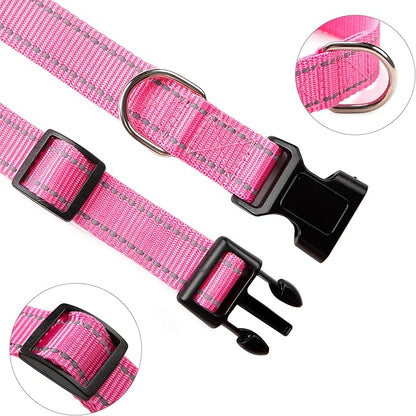 Dog Collar and Leash Set for Small,Medium,and Large Dogs,Ajustable Reflective Nylon Dog Collars and Leashes with Quick Release Buckle,Pink S(Collar+Leash)