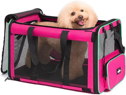 Pet Carrier, Collapsible Large Cat Carrier for 2 Cats, Soft Top Load Cat Carrier Bag for Small Medium Large Cat & Dog Under 30 lbs, Cat Travel Carrier Bag with Safety Lock Zipper, Pink