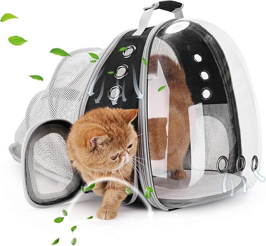 Lollimeow Cat Carrier Backpack, Bubble Expandable Backpack Carrier, Pets and Small Dogs,Airline-Approved, Designed for Travel, Hiking, Walking & Outdoor Use (Back Expandable-Black)